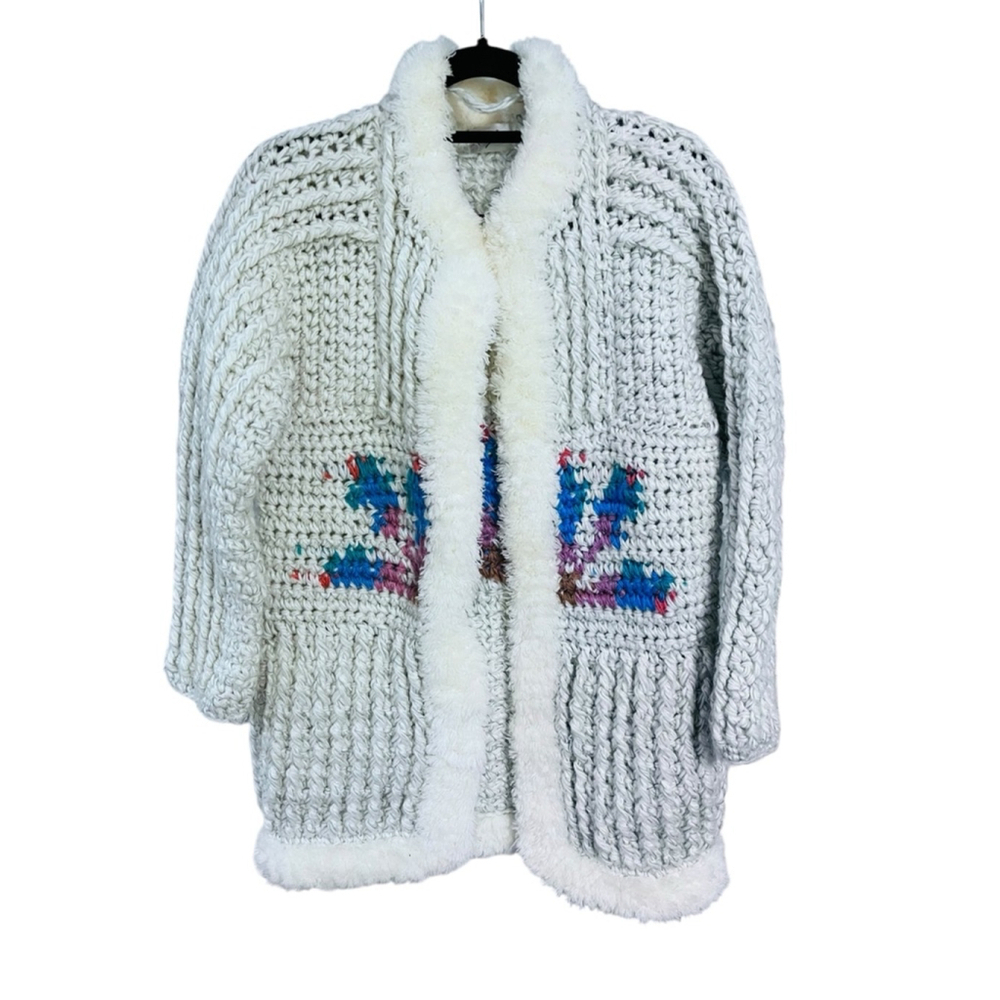 Vintage Andriano 1970's Chunky Knit Cardigan Oversized Bohemian Hippie Sweater